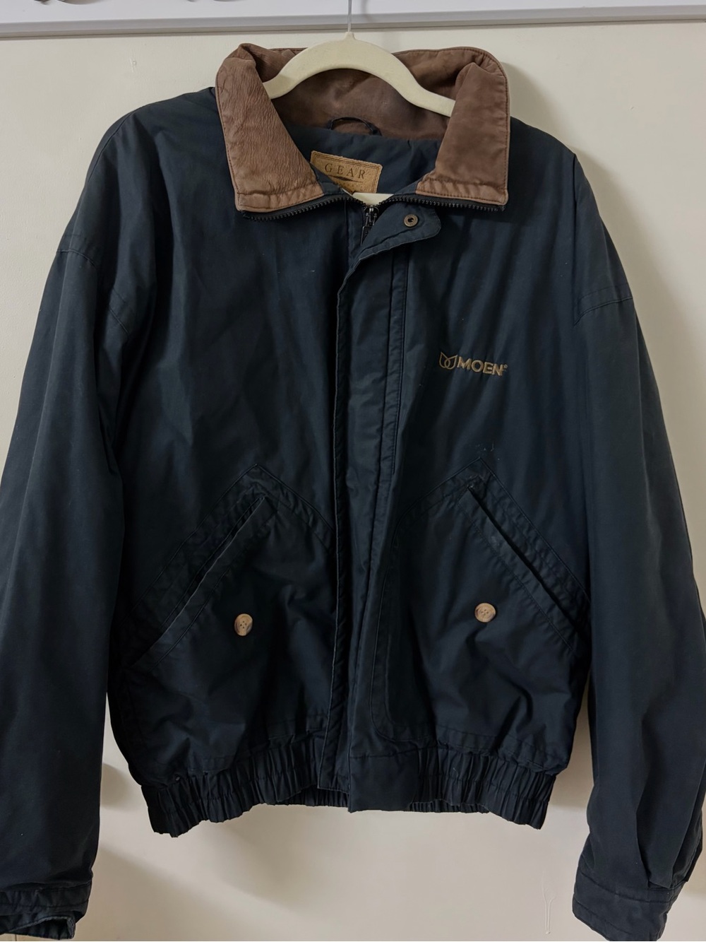 Vintage Utility Black Bomber Jacket with Brown Corduroy Collar